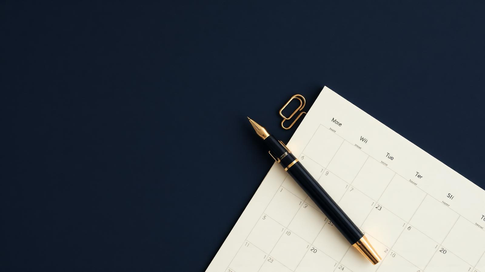 Calendrier 2026 avec dates de concours entourées en doré et stylo plume, illustrant le calendrier RAEP 2026