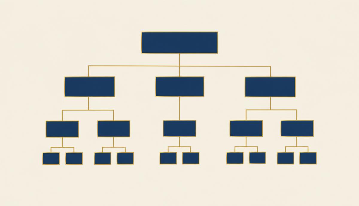 Architecture de blocs reliés par des traits, du bloc d'introduction aux parties et sous-parties, illustrant la structure d'un exposé oral appris par son plan et non par cœur
