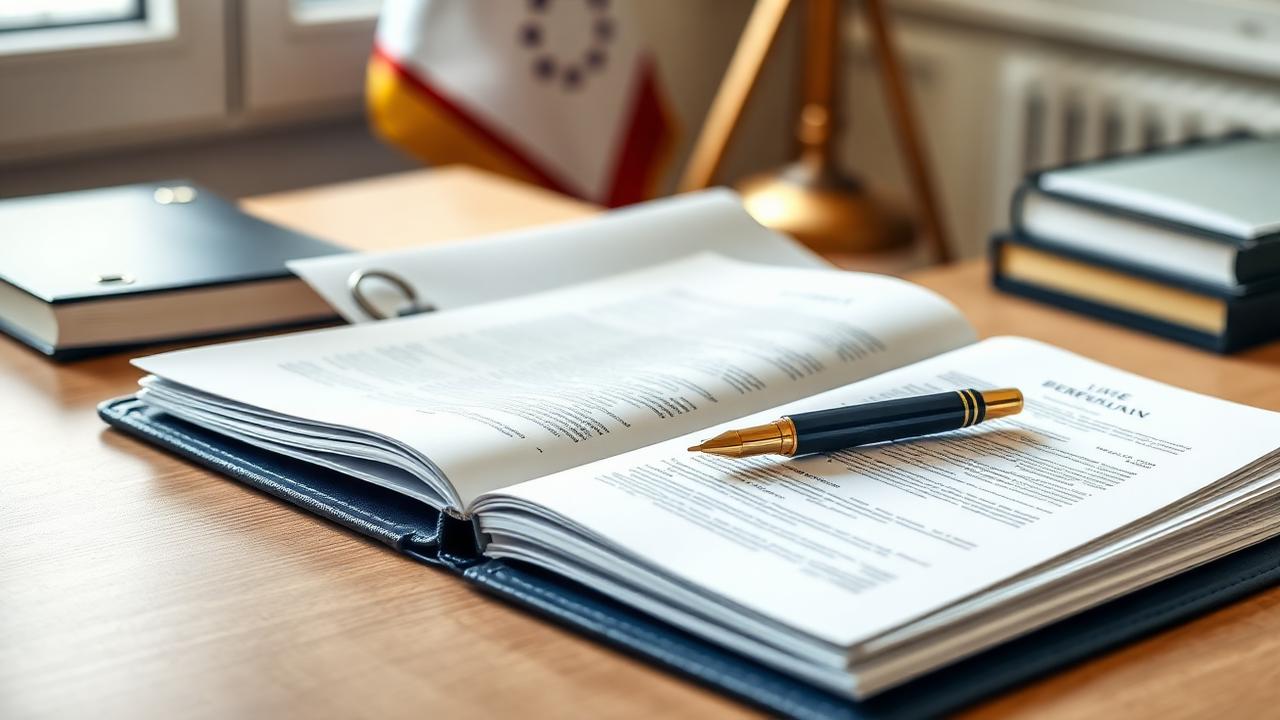 Classeur ouvert sur un dossier structuré et stylo plume, illustrant un exemple de dossier RAEP Secrétaire Administratif
